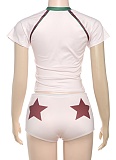 Fashion Casual Printed Round Neck Short-Sleeved T-Shirt Drawstring Shorts Two-Piece Set