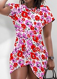 Casual Printed Short Sleeve Round Neck Irregular Dress