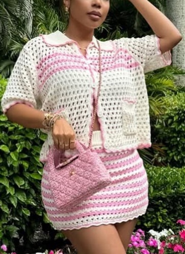 New Women'S Casual Loose Knitted Shirt Beach Dress Two-Piece Suit