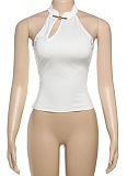 Personalized Stand Collar Solid Color Slim Sexy Sleeveless T-Shirt