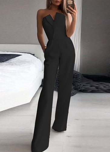 New V-Neck Elegant Solid Color Jumpsuit For Women (With Belt)