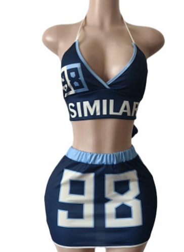 Sexy Hot Girl Halter Neck Top Printed Short Skirt Beach Two Piece Set