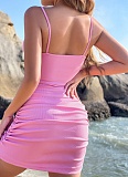 Women'S Solid Color Suspender V-Neck Hollow Dress