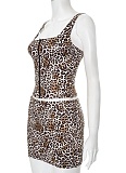 Women'S Leopard Print Vest Hip Skirt Two Piece Suit