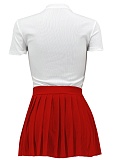 Fashionable Casual O-Neck Top Pleated Skirt Two-Piece Suit