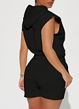 Summer New Style Hooded Pocket Sports Solid Color Casual Two-Piece Suit