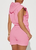 Summer New Style Hooded Pocket Sports Solid Color Casual Two-Piece Suit