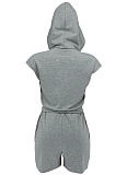 Summer New Style Hooded Pocket Sports Solid Color Casual Two-Piece Suit