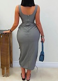 Gray Elegant Casual Three-Dimensional Large Pocket Sleeveless Dress