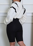Contrast Color Waist Zipper Belly-Exposing Long-Sleeved Cardigan And Shorts Two-Piece Set