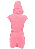 Summer New Style Hooded Pocket Sports Solid Color Casual Two-Piece Suit