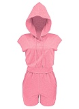 Summer New Style Hooded Pocket Sports Solid Color Casual Two-Piece Suit