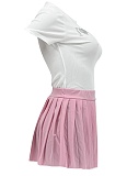 Fashionable Casual O-Neck Top Pleated Skirt Two-Piece Suit
