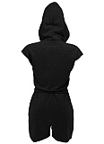 Summer New Style Hooded Pocket Sports Solid Color Casual Two-Piece Suit