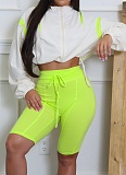 Contrast Color Waist Zipper Belly-Exposing Long-Sleeved Cardigan And Shorts Two-Piece Set