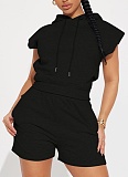 Summer New Style Hooded Pocket Sports Solid Color Casual Two-Piece Suit