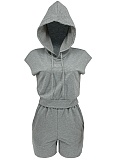 Summer New Style Hooded Pocket Sports Solid Color Casual Two-Piece Suit