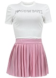 Fashionable Casual O-Neck Top Pleated Skirt Two-Piece Suit