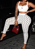 Sexy Tight Camisole Top With Printed Bag Hip Trousers Two-Piece Set