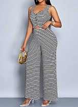 Fashion Personality Striped Print Sleeveless Vest Wide-Leg Trousers Two-Piece Set