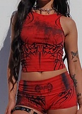 New Sexy Navel-Baring Printed Vest High Waist Hip-Lifting Shorts Two-Piece Suit For Women
