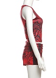 New Sexy Navel-Baring Printed Vest High Waist Hip-Lifting Shorts Two-Piece Suit For Women