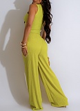 Elastic Crumpled Loose Sleeveless Top Wide Leg Pants Two-Piece Set