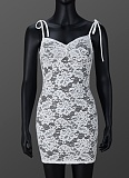 See-Through Slim Fit Suspender Flower Lace Hip Dress