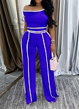 Casual One Shoulder Slim Sexy Top Wide Leg Trousers Two Piece Set