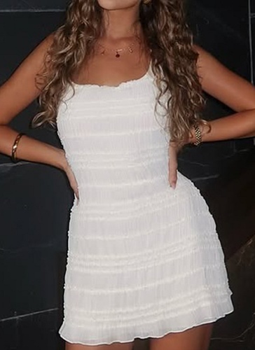 White Summer Sexy Slim Fit Halter Neck Ruffle Dress