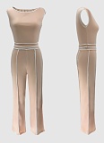 Casual One Shoulder Slim Sexy Top Wide Leg Trousers Two Piece Set