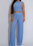 Elastic Crumpled Loose Sleeveless Top Wide Leg Pants Two-Piece Set