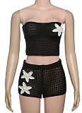 Summer Sexy Navel-Baring Tube Top Hip Shorts Flower Knitted Two-Piece Suit