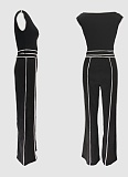 Casual One Shoulder Slim Sexy Top Wide Leg Trousers Two Piece Set