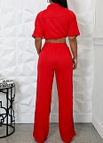 Denim Patchwork Stand Collar Zipper Top Wide Leg Pants Two Piece Set