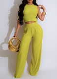 Elastic Crumpled Loose Sleeveless Top Wide Leg Pants Two-Piece Set
