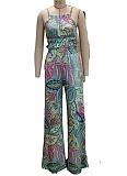 Fashion Printed Halter Neck Vest High Waist Pants Two-Piece Set