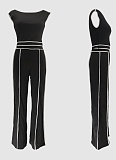 Casual One Shoulder Slim Sexy Top Wide Leg Trousers Two Piece Set