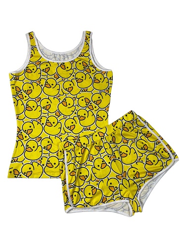 Casual Yellow Duck Print Sleeveless Vest Sexy Shorts Sports Two-Piece Set