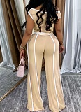Casual One Shoulder Slim Sexy Top Wide Leg Trousers Two Piece Set