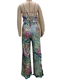 Fashion Printed Halter Neck Vest High Waist Pants Two-Piece Set