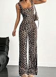 Summer Slim Backless Leopard Print Flared Jumpsuit For Women