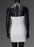 White Summer Sexy Slim Fit Halter Neck Ruffle Dress