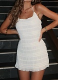 White Summer Sexy Slim Fit Halter Neck Ruffle Dress