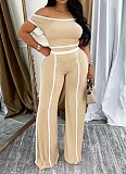 Casual One Shoulder Slim Sexy Top Wide Leg Trousers Two Piece Set