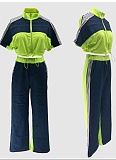 Denim Patchwork Stand Collar Zipper Top Wide Leg Pants Two Piece Set