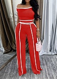 Casual One Shoulder Slim Sexy Top Wide Leg Trousers Two Piece Set