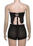 Summer Sexy Navel-Baring Tube Top Hip Shorts Flower Knitted Two-Piece Suit