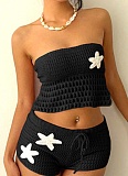 Summer Sexy Navel-Baring Tube Top Hip Shorts Flower Knitted Two-Piece Suit