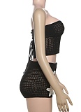 Summer Sexy Navel-Baring Tube Top Hip Shorts Flower Knitted Two-Piece Suit